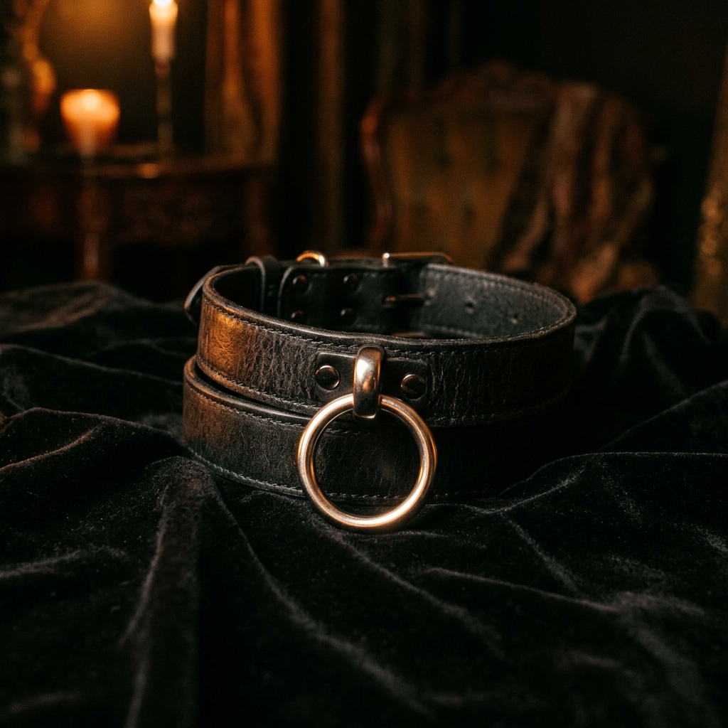 Collier de soumission cuir et anneau BDSM